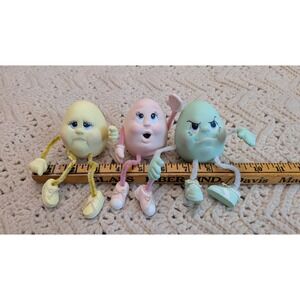 Vintage Pastel Easter Egg Shelf Sitters Set of 3 Expressive Faces Spring Decor